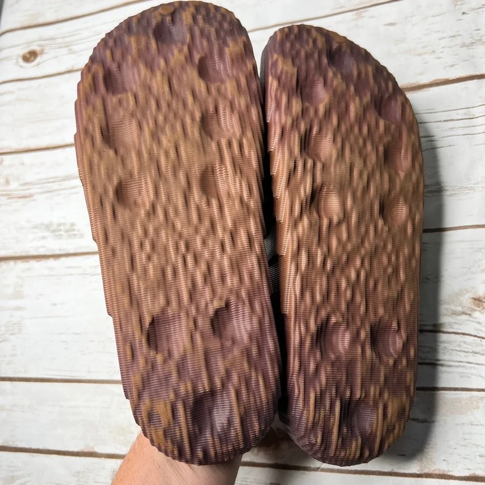 adidas Adilette 22 Slides Brown Topographic Textured‎ Sandals Men 9UK/10US